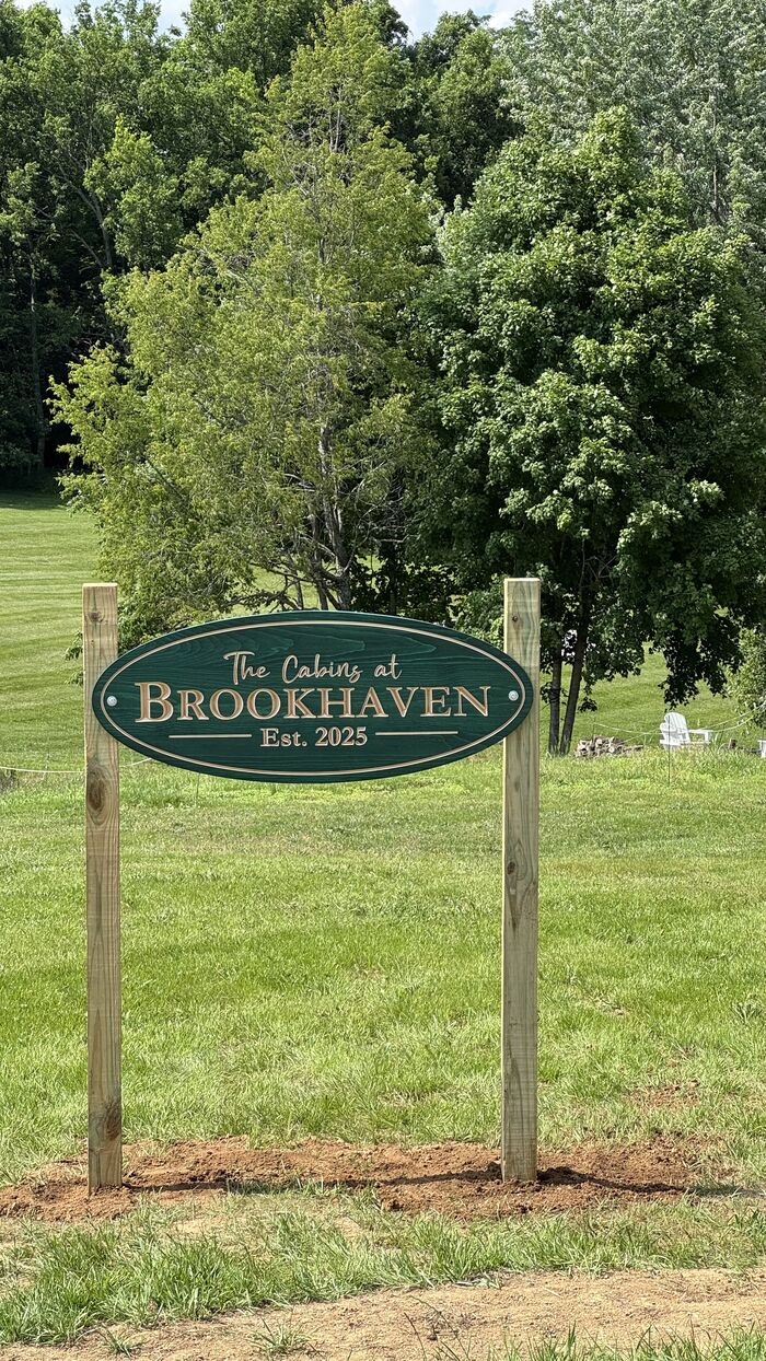 The Cabins at Brookhaven entrance sign